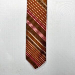 Vtg Chadwick by Wembley Men’s Neck Tie 4” Rust Orange Brown Beige Metal Logo